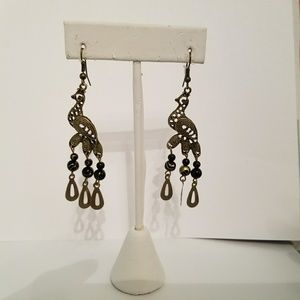 Brand new earrings,chandelier style, Black stone